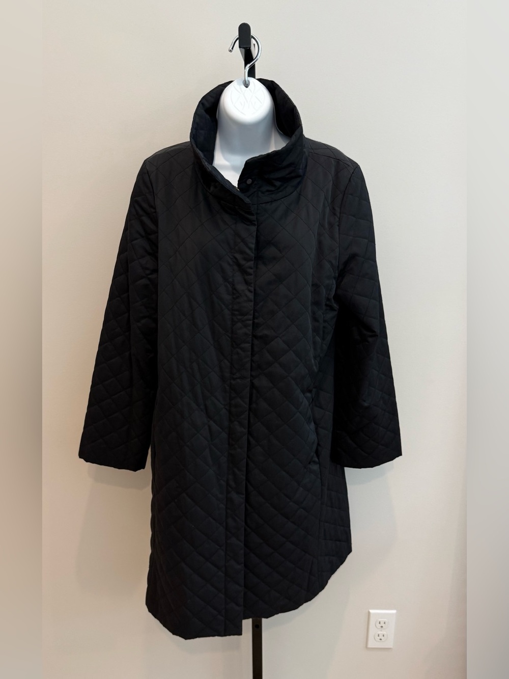 Eileen Fisher Black Quilted Women's Coat - Classic Lightweight Snap Closure